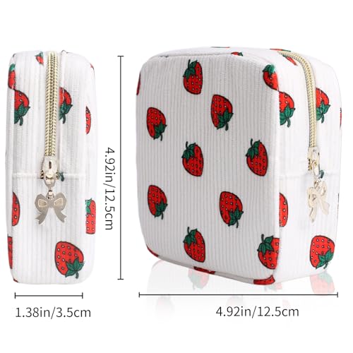 Image of Period Bag for Women, Portable Corduroy Sanitary Napkin Storage Bag Strawberry Period Pouch with Zipper, Sanitary Pads Bag Tampons Holder for Purse, First Period