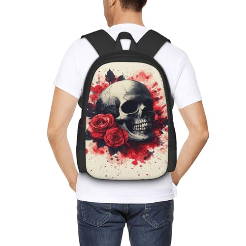 Image of Floral Skull Print Backpack For Men Women Lightweight Daypack For Daily Commutes Business Travel Hiking