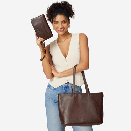 S-ZONE Women Leather Tote Crossbody Bag Large Work Shoulder Handbag Purse with Laptop Sleeve and Wrist Wallet 2Pcs Set - Image 3