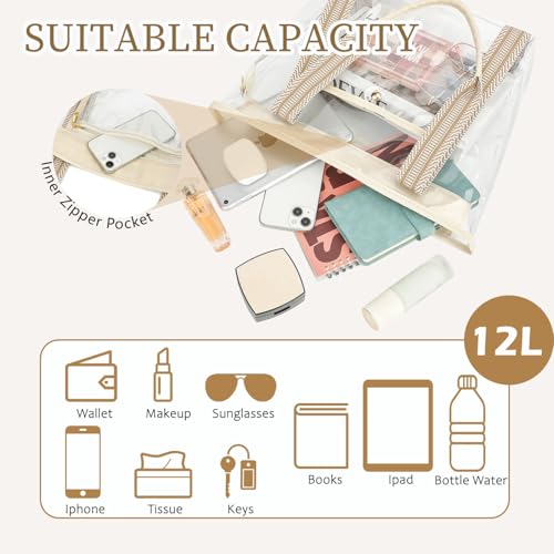 Image of Fammart Clear Bags 12x6x12 Stadium Approved, Jelly Tote Bag for Women with Zipper for Beach Sports Concerts Work