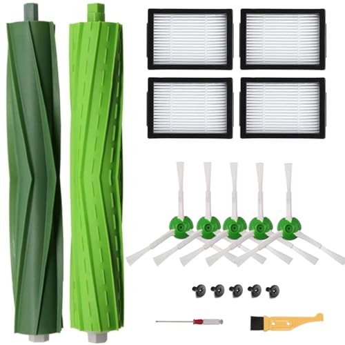 Image of Replacement Parts and Accessories Compatible for iRobot Roomba i3, i4, E5, E6, E7, I, E & J Series Vacuum Cleaners - 1 Set of Rubber Brushes 4 HEPA Filters & 5 Side Brushes | Also Fit for i1 i1+ i2 i5+ i8 i8+ Plus E5 E6 E7 j5+ j6+ j8+ Vacuums, 1 Set of Roller Brush, 4 HEPA Filters & 5 Side Brushes