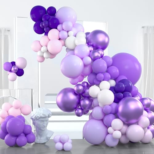 Image of PartyWoo Purple Balloon Garland, 100 pcs Shades of Purple Balloons Different Sizes Pack of 36 Inch 18 Inch 12 Inch 10 Inch 5 Inch for Balloon Garland Arch as Party Decorations, Birthday Decorations