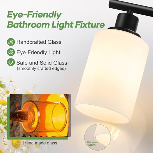 Image of Zarbitta 2-Light Bathroom Light Fixtures,Black Modern Vanity Lights with Milky White Frosted Glass Shades,Bathroom Wall Lamp for Mirror Kitchen Living Room Hallway Cabinet Porch