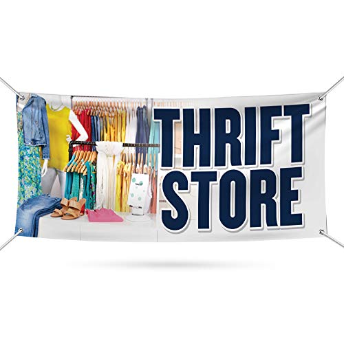 Thrift Store Banner Sign - 13 Oz Heavy Duty Waterproof Thrift Store Vinyl Banner for Business with...