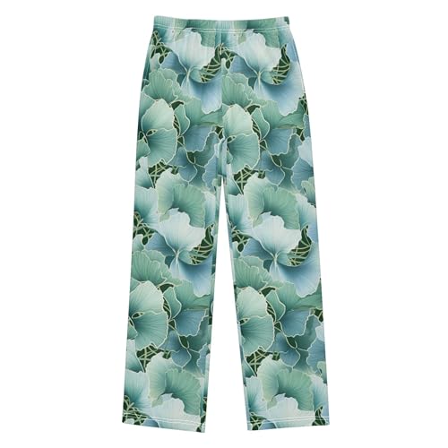 Ginkgo Biloba Green Leaf Long Pajama Pants Elastic Waist PJ Bottoms with Pockets S A1101582