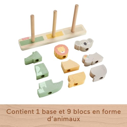 Fisher Price Animaux en Bois à Empiler et Trier Jeu d’éveil avec 10 pièces en Bois pour Les Enfants à partir de HXV04 - vue 8