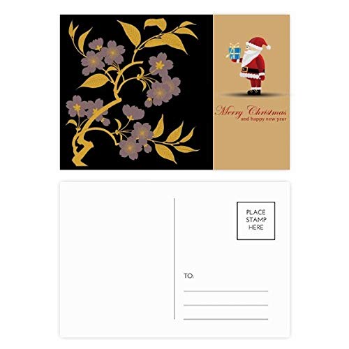 Cartes postales peinture japonaise fleur culture noire et Père Noël à offrir en cadeau créatif