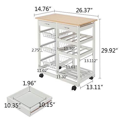 TiTa-Dong Kitchen Cart with Wheels,Rolling Kitchen Table Serving Cart with 2 Drawers/3 Push-Pull Metal Basket/3 Storage Shelf,Storage Trolley Cart for Kitchen/Dining Room