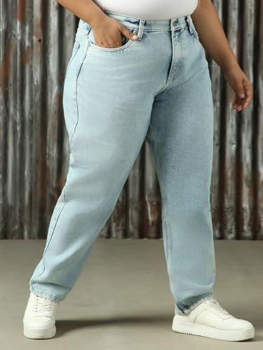 Image of High Star Women Cotton Washed Mom Fit Casual High-Rise Jeans