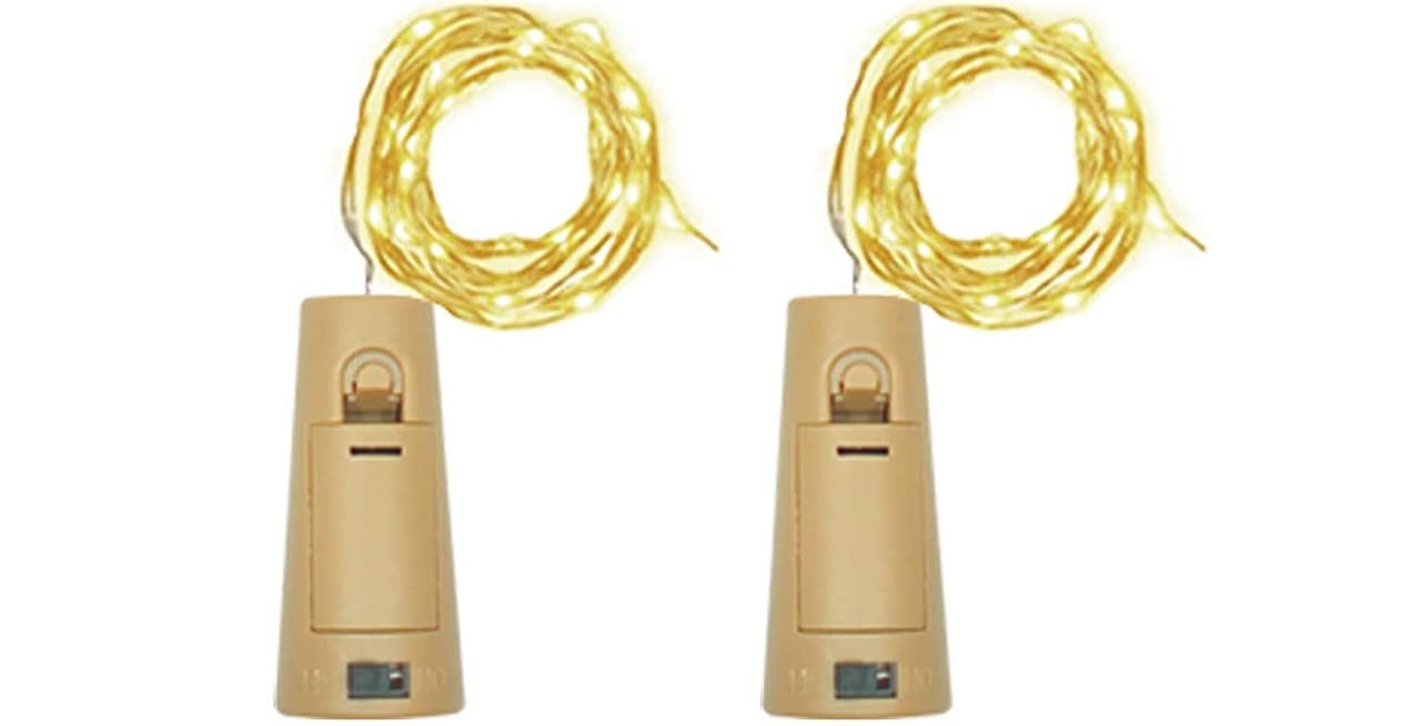 Munna Wine Bottle Lights with Cork, Battery Operated 30 LED Cork Shape Silver Wire Colorful Fairy Mini String Lights(No Bottles) for DIY, Christmas, Halloween,Wedding Warm White Pack of 2