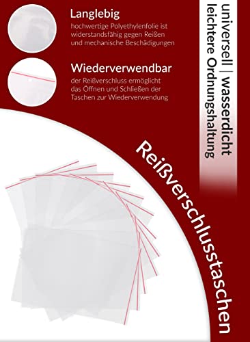 Pakomat Zip Beutel 100, Reißverschlusstaschen, Schnappverschluss, Druckverschluss, Beutel für verschiedene Materialien geeignet, Verpackungsbeutel, Polyethylenbeutel (12x18 cm)
