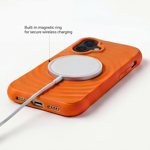 Image of amazon basics Shockproof Case for iPhone 17 | Ripple Pattern | Camera Protection | Protective Cover with Enhanced Grip & Wireless Charging Support - Orange