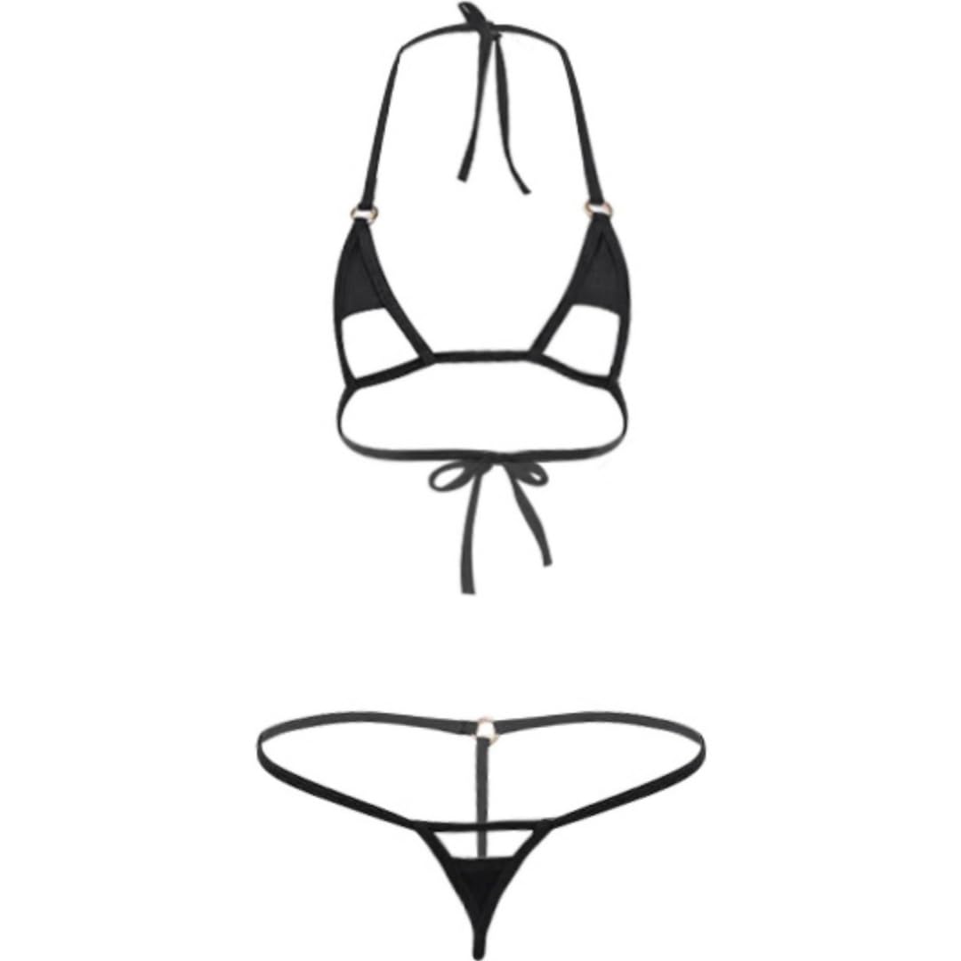 Damskie bikini Set Extreme Micro Monokini 2 sztuki Halterneck strój kąpielowy stroje kąpielowe mały biustonosz przesuwany Top String stringi strój kąpielowy na letni basen na plaży