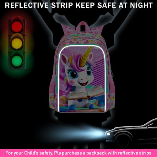 Image of AGSDON 3PCS Unicorn Backpack for Girls, 16 inch Little Kids Preschool Water Resistant Bookbag, Elementary Backpacks and Lunch Box
