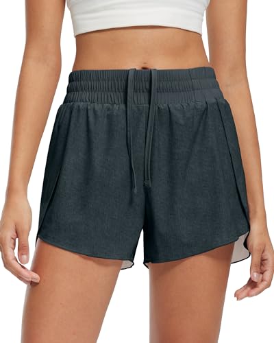 Libin Women's High Waisted Athletic Running Shorts 2 in 1 Quick Dry Workout Dolphin 3