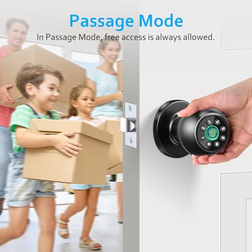 Smart Door Knob with Fingerprint, 5-in-1 Keyless Entry Door Lock with Keypad & App Control, Biometric Smart Lock with Backup Keys for Bedroom, Office Front Door (Black) - Image 4