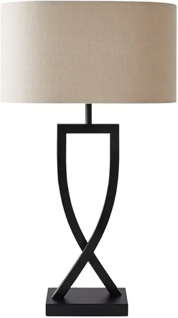 Large Black Metal Table Lamp with Oatmeal Shade | Modern Home Decor