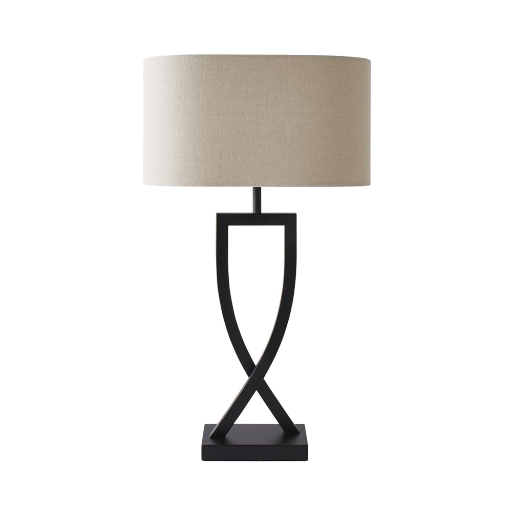 Valuelights Black/Oatmeal | Metal Table Lamp With An Lampshade | Table Lamps, Home Décor & Improvement Essential | Includes 4W Led Bulb Large