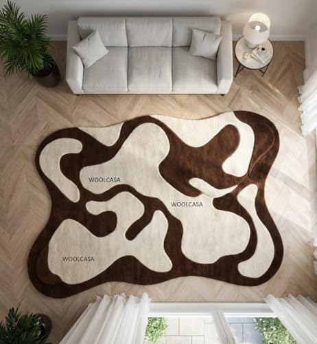 Image of Hand Tufted Wool Rug 6x8 Ft - Modern Irregular Shape Aesthetic Carpet, 1 Inch Thick Pile, Anti-Skid Backing, Soft Handmade Woolen Area Rug for Living Room, Bedroom, Hall Decor