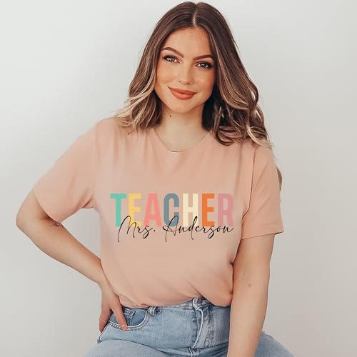 Custom Teacher Shirts Teacher Shirt Personalized Teacher Appreciation Gifts for Women and Men Back to School Tshirts Teacher Gift for Elementary Teacher Tees Multicolor4