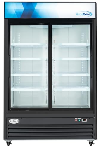 Image of KoolMore MDR-2D-GSLD Commercial Glass 2 Door Display Refrigerator Merchandiser - Upright Beverage Cooler with LED Lighting - 45 Cu. Ft., Black