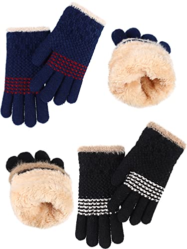 Guantes de invierno niño 5-12 años forro polar guantes tejidos cálidos 2 pares