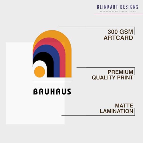 Image of BLINKART Vintage Bauhaus Retro Geometric Aesthetic Poster Gallery | Colorful Wrap Framed For Home Office Studio Living Room Modern Art Studio Decoration Abstract Shapes | (d73) | 13x10 Inch
