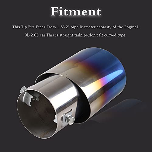 Ryanstar Universal 1.5"-2"(1.0L-2.0L) Stainless Steel Exhaust Muffler Tip Pipe Car Oval Rear Exhaust Straight Tailpipe Muffler Modification Blue Burnt #TOP5