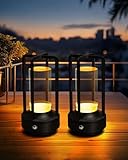 Jinchangming Set of 2 Cordless Table Lamps, LED Rechargeable Battery Operated Desk Lamps with 3 Color Stepless Dimmable, Small Light Portable for Outdoor Patio Bar Restaurants Bedroom Bedside (Black)