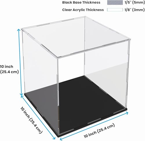 Image of Premium Acrylic Display Case for Collectibles, Action Figures & Toys | Transparent Dustproof Display Box with Black Base (10 inch L x 10 inch W x 10 inch H)