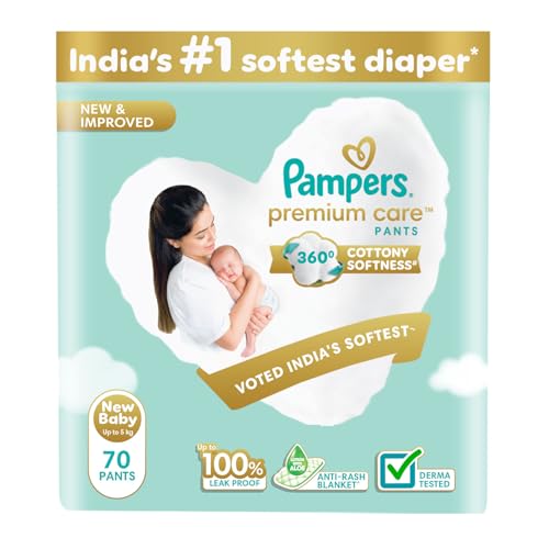 Image of Pampers Premium Care Pant Style Baby Diapers, Newborn /X-Small (NB /XS), 70 Count, 4-6kg, All-in-1 with 360 Cottony Softness Diapers
