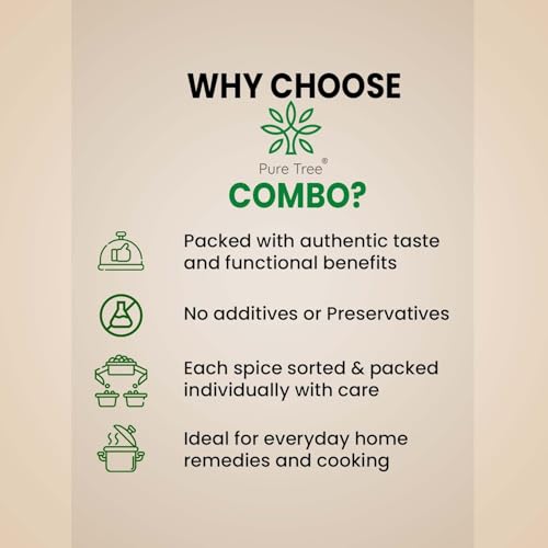 Image of Pure Tree Certified Organic Ajwain 60g, Fenugreek 100g, Black Pepper 65g, Clove & Fennel 50g, Cardamom 50g | Glass Jar | Spice Mix | Kali Mirch, Saunf, Methi Dana, Carom, Clove, Elaichi Combo Pack