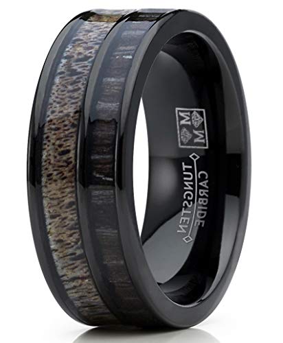 Metal Masters Co. Men's Tungsten Ring Wedding Band Real Deer Antler, Koa Wood Inlay, Outdoor Hunting2