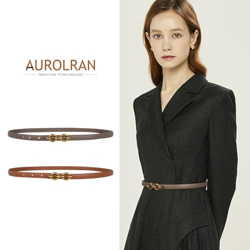 Image of Aurolran Women's Leather Belt with Buckle - Ideal for Dresses, Jeans, and Coats