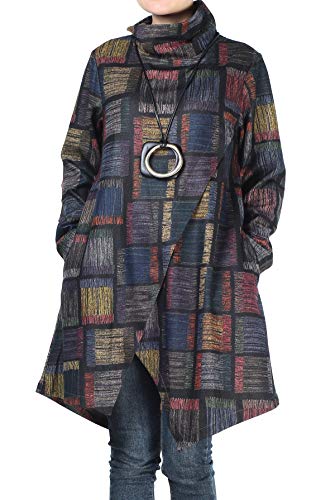 Mordenmiss Women's Plaid Tunic Tops Asymmetry Hem Long Sleeve Turtleneck Pullover(L,Blue)