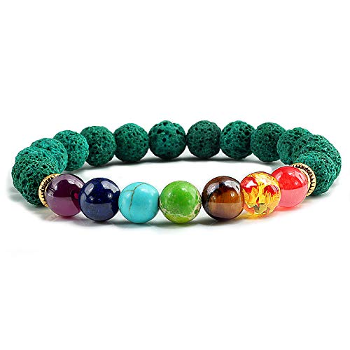 MOCHAMIK Naturstein Tigerauge 7 Chakra Armbänder & Armreifen Yoga Balance Perlen Gebet elastische Männer