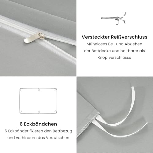 Duvetnova Bettwäsche 135x200 4Teilig Grau ÖKO-TEX Superweich Mikrofaser Bettwäsche-Sets 2 Bettbezüge 135x200 + 2 Kissenbezüge 80x80 - alle… – Ansicht 4