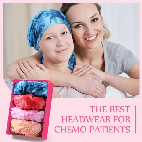 Image of Halfchet 4 Pcs Chemo Headwear for Women Pre Tied Cancer Caps Head Scarf Turbans for Women Patients Gifts
