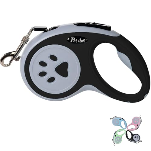Retractable Dog Lead VELIGOOD 5M/16FT Extendable Dog Lead with Strong Nylon Tape Tangle-Free One-Handed Brake Pause Lock for Small Medium Dogs (Black)