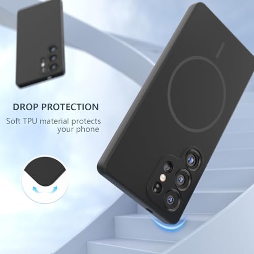 Image of DIZORO Microfiber Candy Case Compatible for Samsung S25 Ultra 5g Magnetic Silicone Case, Compatible with MagSafe Shockproof, Slim, Anti-Scratch Soft Non-Slip Full Body Protective Back Cover (Black)