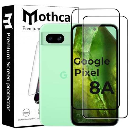 Image of Mothca Military-Grade Gorilla Tempered Glass Screen Protector for Google Pixel 8A | Black | Pack of 2 | Edge-to-Edge Coverage | Scratch Resistant | Easy Installation Kit