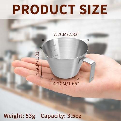 Vaso medidor espresso acero inox 100 ml con mango miniatura 2