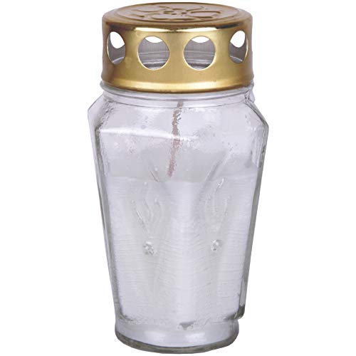 Grablicht Grabkerze aus Glas "Eck" (12,5 cm) ca. 30 Stunden Brenndauer/Farbe: Weiß – Miniatur