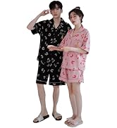 [Bwgoroku] ペアパジャマ 前開き パジャマ メンズ 半袖 カップル ペアルック レディースパジャマ 上下セット 夏 ルームウェア ゆったり 軽量 通気 寝巻き お揃い 恋人 夫婦 プレ...