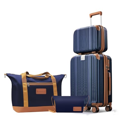 Image of Luggage Set 3 Piece Luggage with PC+ABS Hardshell TSA Lock Spinner Wheels Carry on Lightweight Suitcase Cup Holder,YKK Zippers and Hoot (Navy, 4 piece(14 /20 /DB /TB))