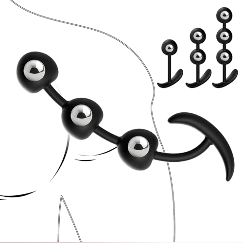 AMAZBEE Bouchons Anaux Billes pour Expansion Bouchons de Cul en Silicone Lestés pour Massage de la Prostate Bouchons Vaginaux Portables avec Billes en Métal (3 beads)