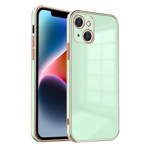 ZNX\ZENIX iPhone14 ケース TPU おしゃれ バンパー型 ケース ストラップホール かわいい くすみカラー ゴールド 大人 ZX-milky2 (iPhone14 (6.1), ミントグリーン)