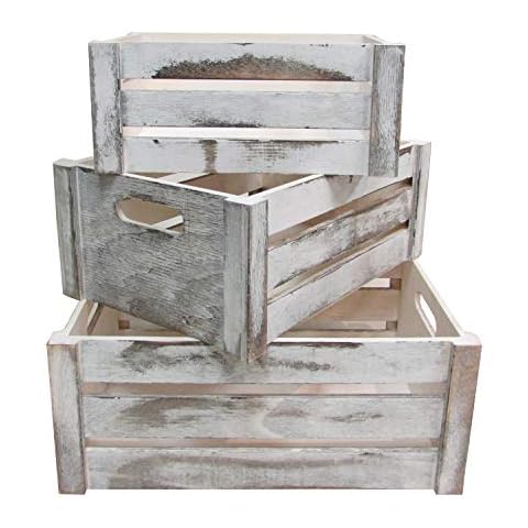 Admired By Nature Rustic White Set of 3 Distressed Decorative Wood Crates Storage Container Cover