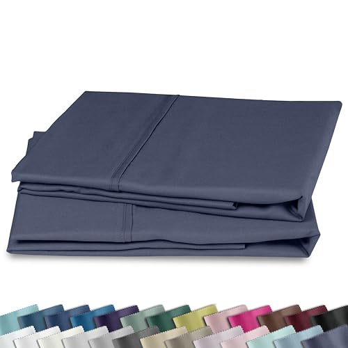 Image of California Design Den King Size Pillowcase Set - 400 Thread Count, 100% Cotton Sateen, Set of 2 Pillow Covers, Soft and Breathable - Indigo Dusty Blue