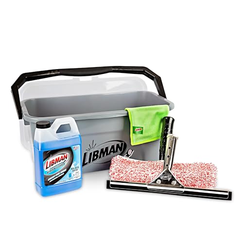 Libman Window Cleaning Kit – All-in-One Window Washing System with Bucket, Stainless Steel Squeegee, Microfiber Washer, Glass Cloth & 24oz Cleaner – Pro Quality – Refillable – Streak-Free